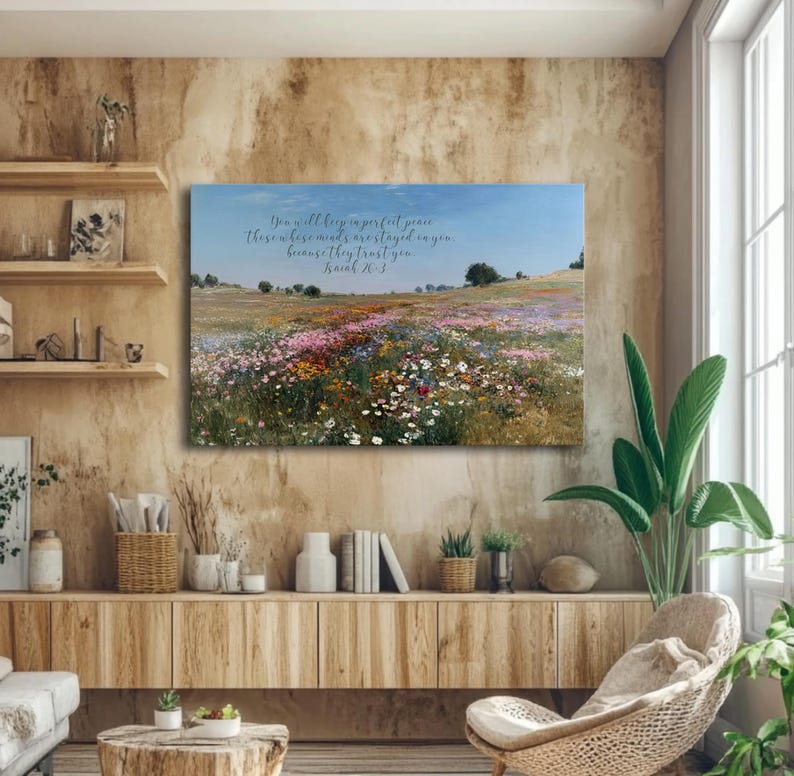 Christian Wildflower Wall Art Home Decor Canvas Print Isaiah 26 Bible ...
