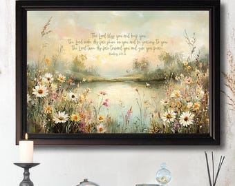 Christian Bible verse wall art Numbers 6 Aaronic Blessing scripture home decor oil painting sign vintage faith gift idea rustic farmhouse