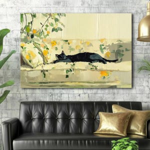 Black Cat Painting Print Pet Wall Decor Modern Animal Portrait Gift for Animal Lovers Stretched Canvas Home Decor Physical Print Retro Kitty