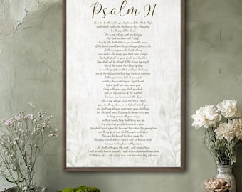 Framed Psalm 91 Art Print on Canvas Christian Scripture Home Decor The Soldier's Psalm Wall Sign Serene Art for Mantle Entryway Gift Idea