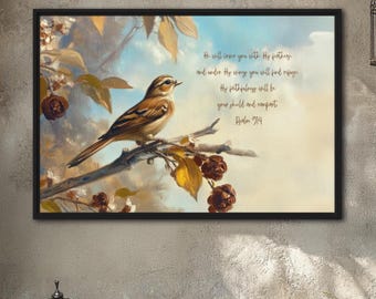 Psalm 91 Christian Painting Wall Art Framed Print Faith Calming Bible Verse Scripture Home Decor Religious Traditional Comforting Gift Idea