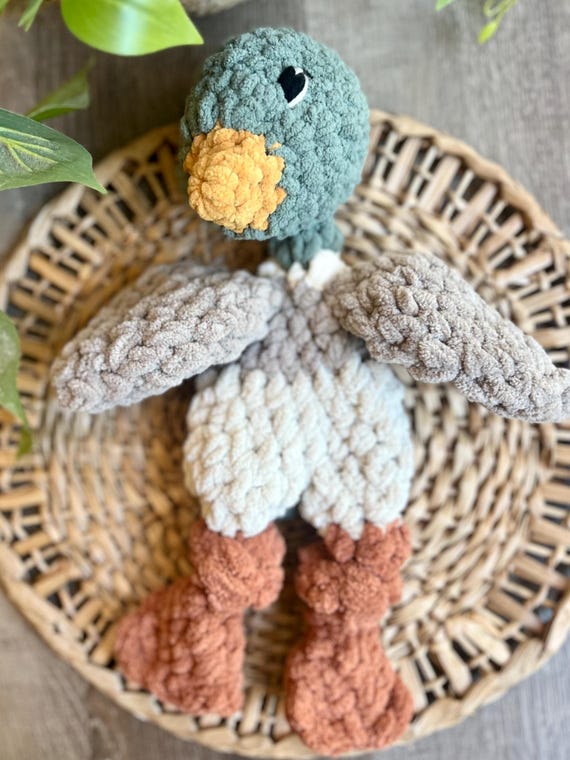 Mallard duck Lovey, Baby Lovey Blanket, Farm Animal Nursery Decor, Baby Snuggle Animal, duck knotted Lovey, baby shower gift