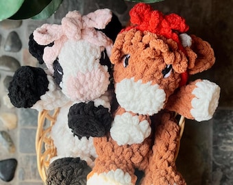 Crochet Cow, Highland Snuggler, Handmade Baby Blanket Snuggle, Farm Animal Nursery Decor, Western Nursery, Baby Shower Gift, Made to order
