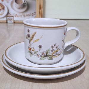 Vintage M&S &#39;Harvest&#39; Tea Cup Trio Set: Floral Oven-to-Tableware