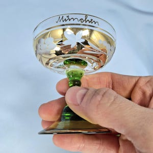 Vintage E & A Böckling Dessert Glasses Set of 2 Green Stem Gold Lustre Floral Coupe Cups image 9