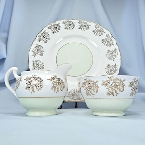 Vintage Mayfair Bone China: suikerpot, kan en taartbord