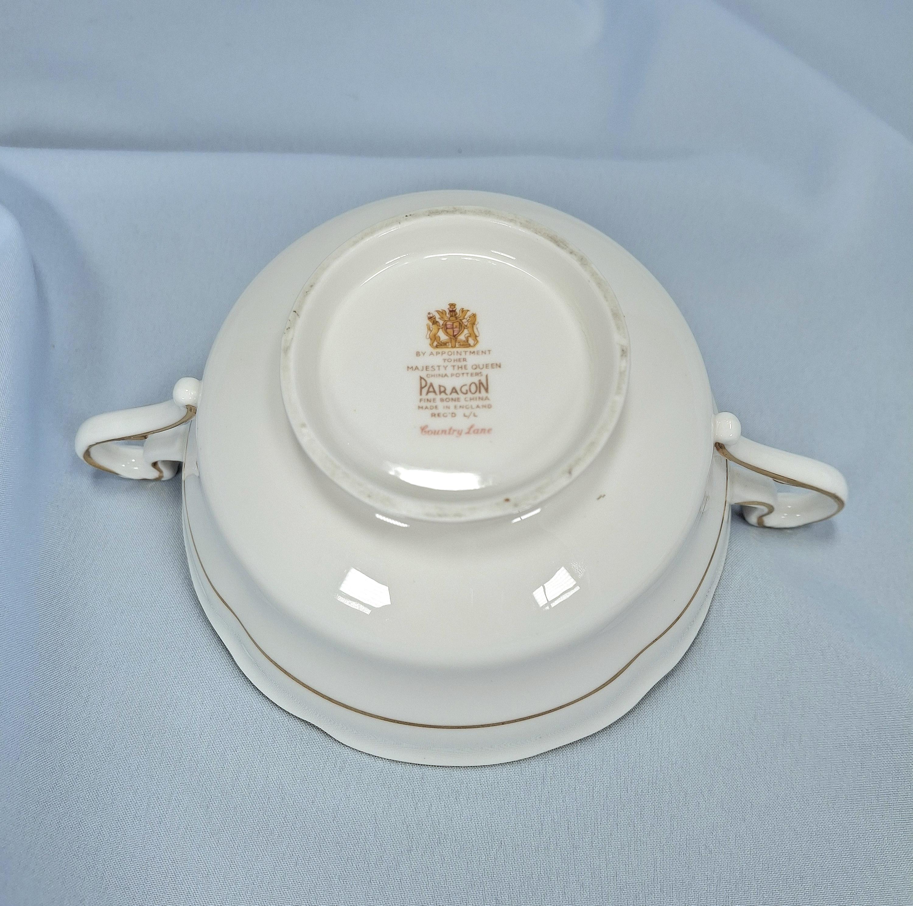 Vintage Paragon Bone China Soup Bowl & Saucer: Country Lane Honeysuckle Design — image 8