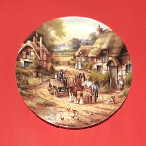 Prato de porcelana óssea edição limitada Wedgwood Plates - Making The Hayrick - Leite matinal - The Apple Pickers Early Morning Milk