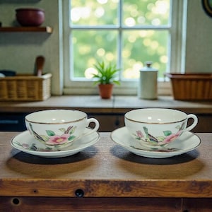 Japanese Lithophane Geisha Eggshell Porcelain Tea Cup and Saucer