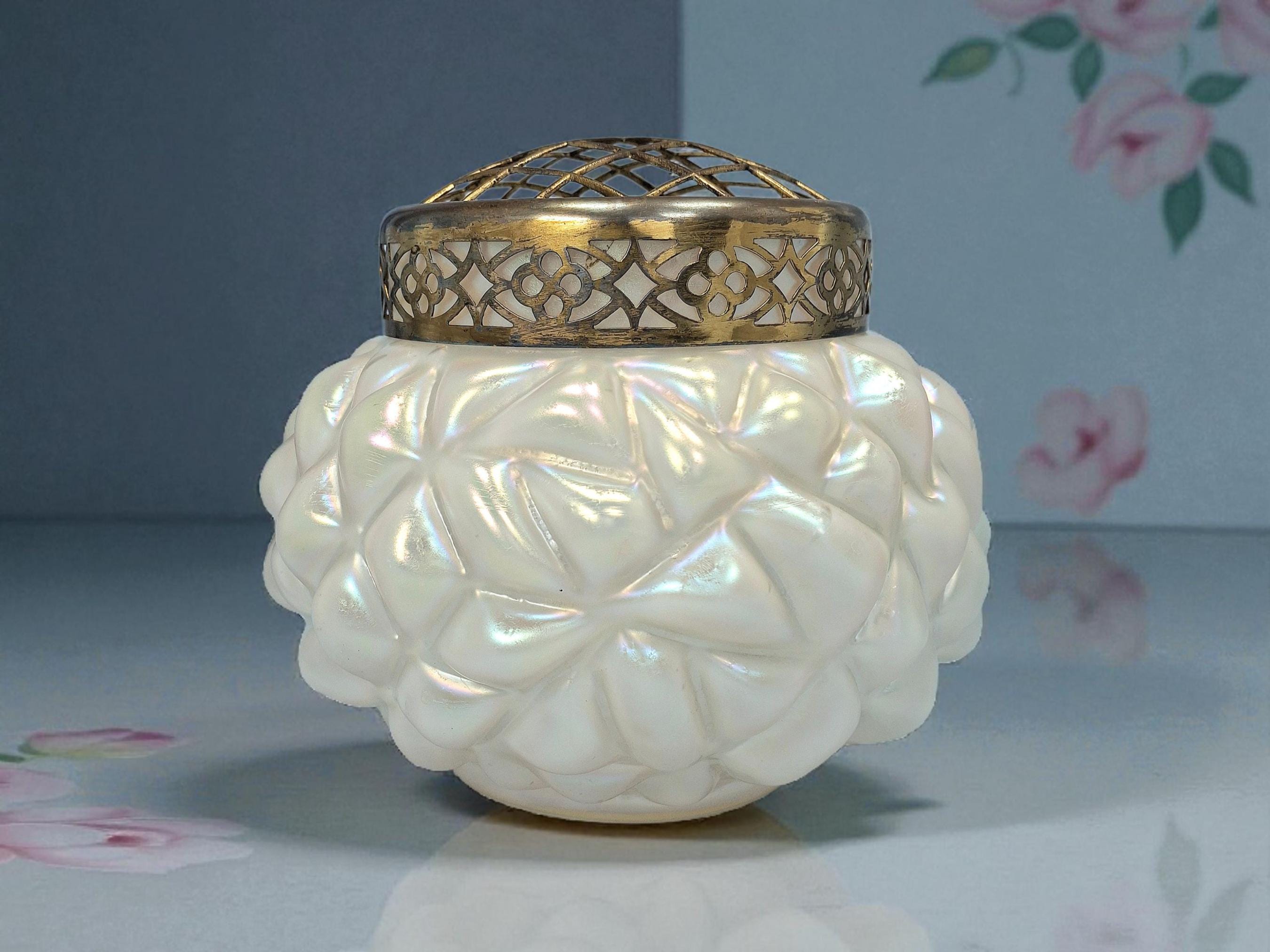 Rare Big Rose Bowl, Kralik Bohemian Art Glass Vase & Flower Frog, circa 1900. Antique — image 4