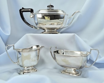 Vintage Set: Versilberte Teekanne, Zuckerdose und Milchkännchen, antikes Geschenk