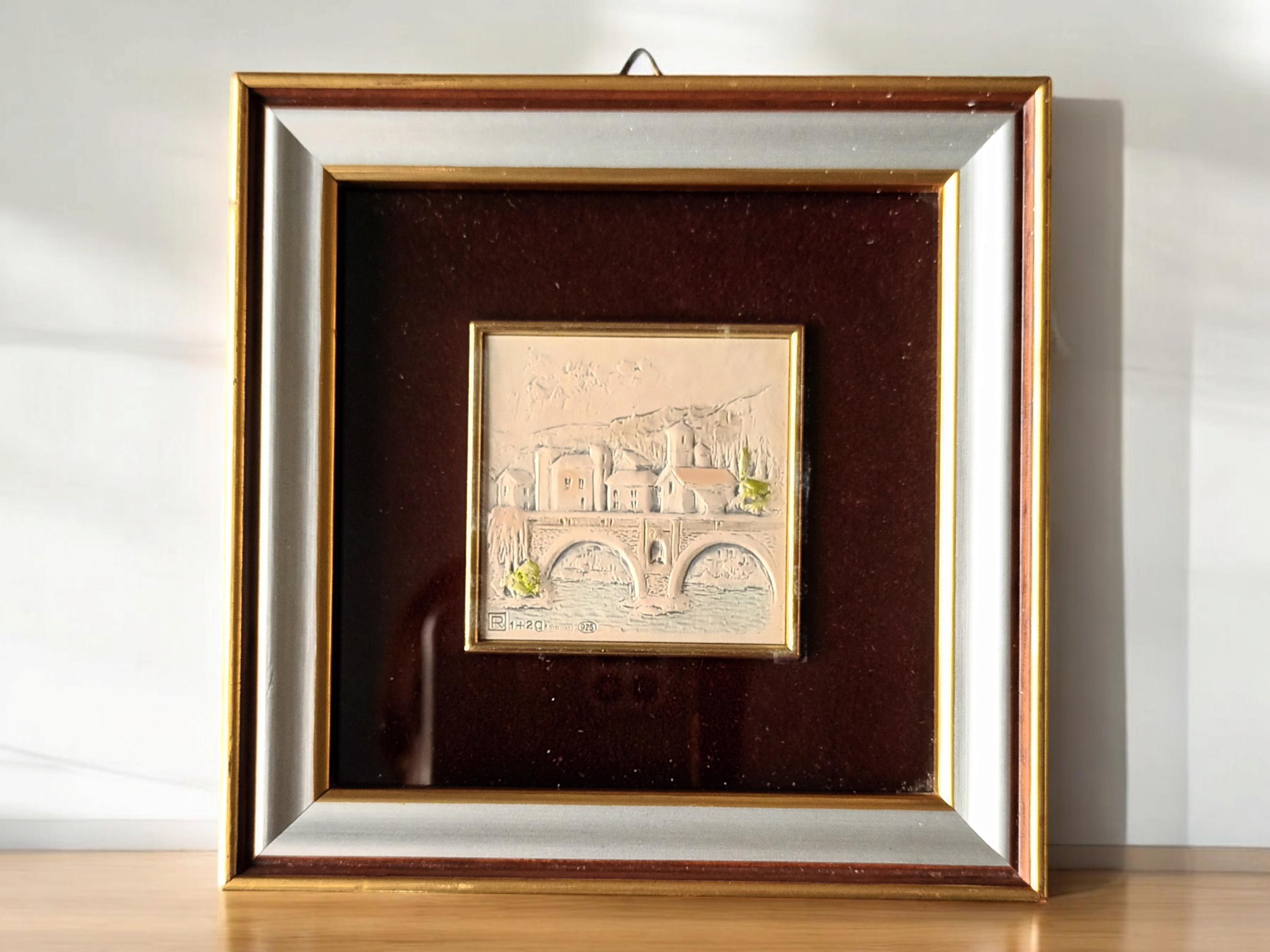 Vintage Sterling Silver Italy Painting: Framed Wall Art, Hand-Painted — image 5
