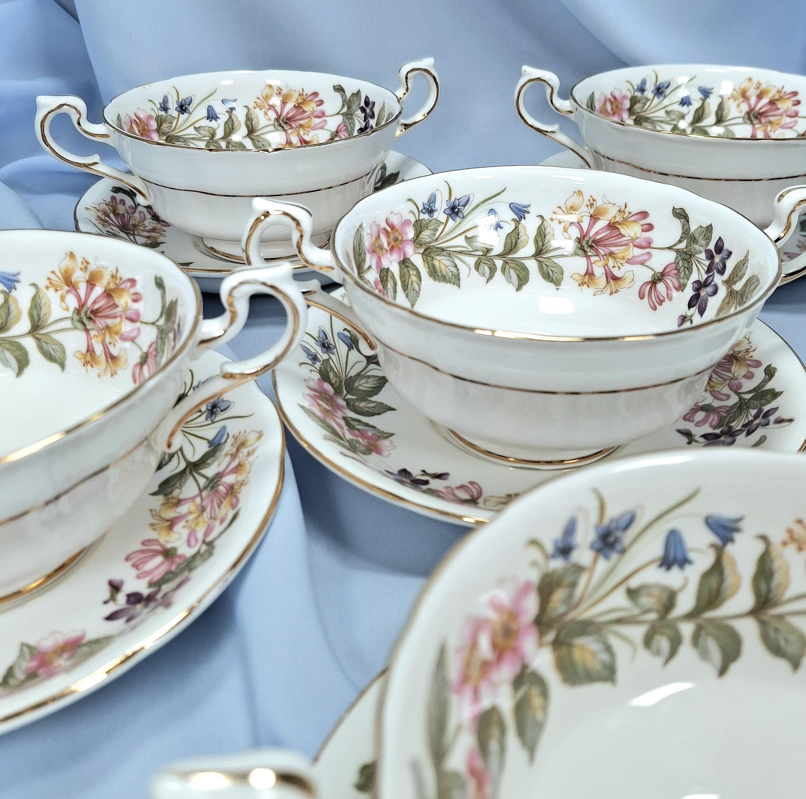 Vintage Paragon Bone China Soup Bowl & Saucer: Country Lane Honeysuckle Design — image 7