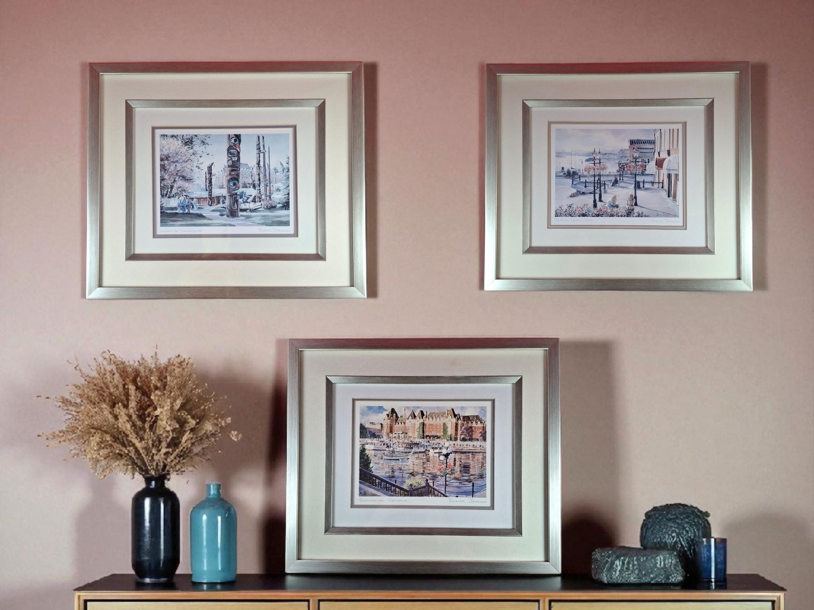 Three Framed Prints Signed Blaine Jackson - Romancing Victoria - Legacy of Thunderbird - Bastion Square Today