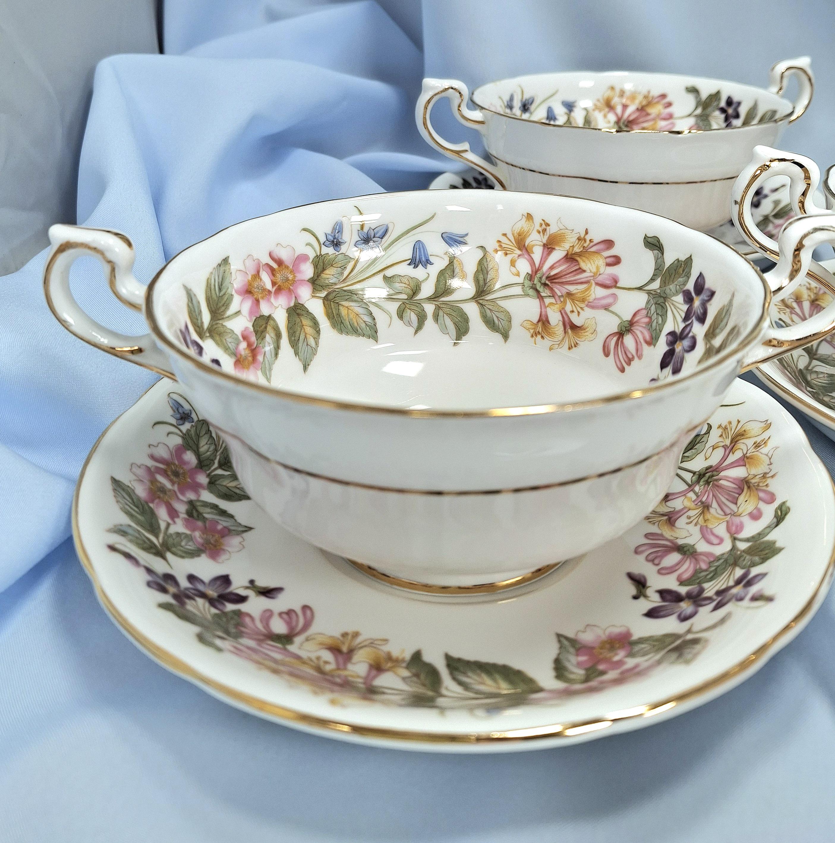 Vintage Paragon Bone China Soup Bowl & Saucer: Country Lane Honeysuckle Design — image 3