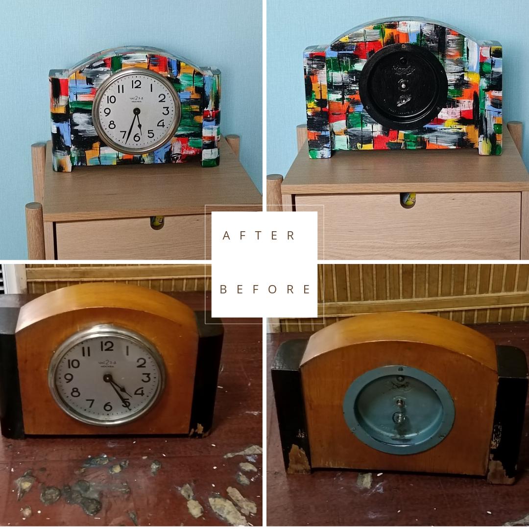 Desk Clock Moscow Soviet USSR Upcycled Vintage 50s. Mechanical Wooden Mantel Clock — image 3