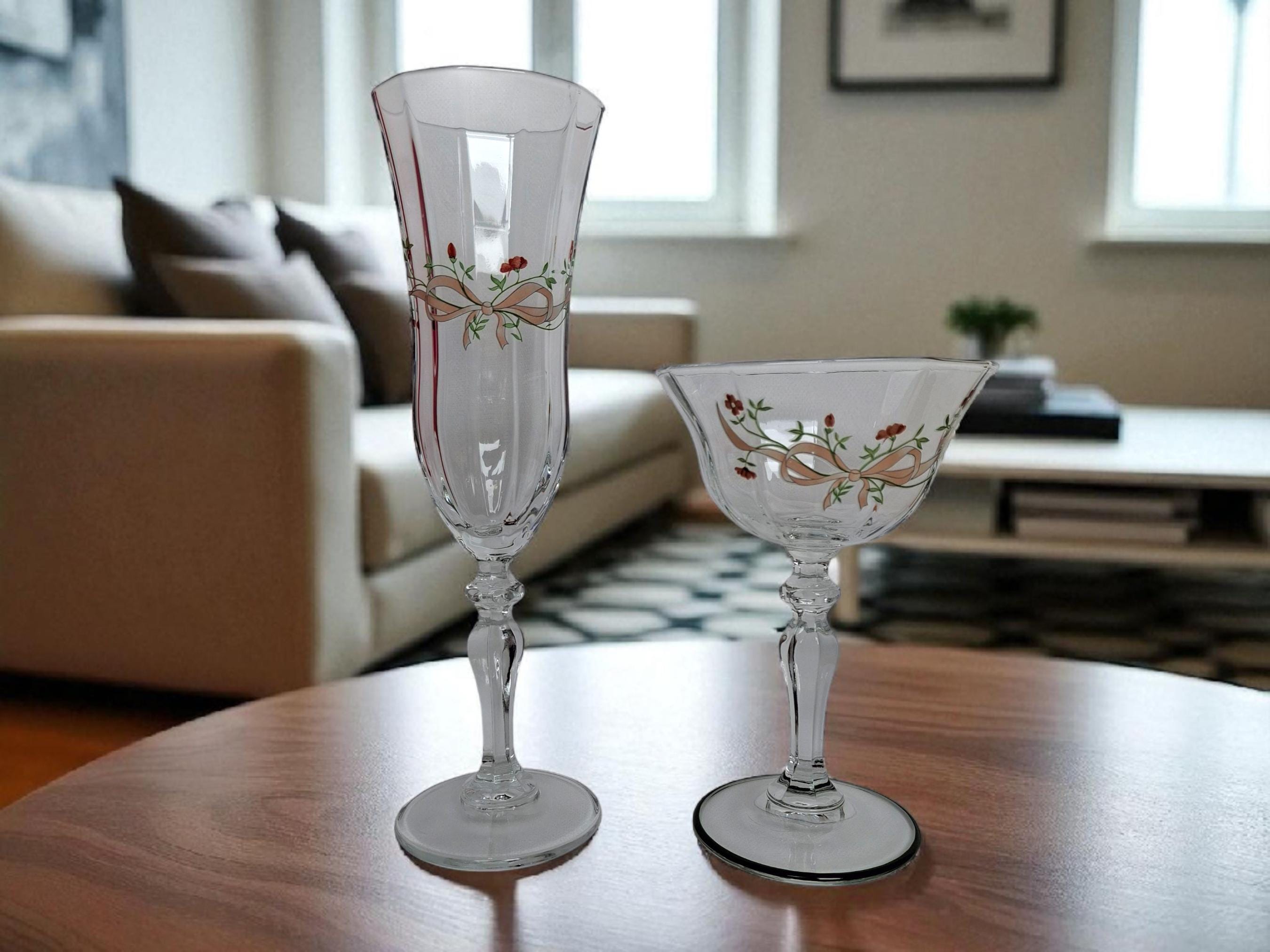Eternal Beau Champagne Coupe Glasses: Johnson Brothers Pink Floral Design — image 7