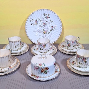 Antique Coffee Set, 5 Coffee Trios, Cake plate, Butter Dish, early 1900s