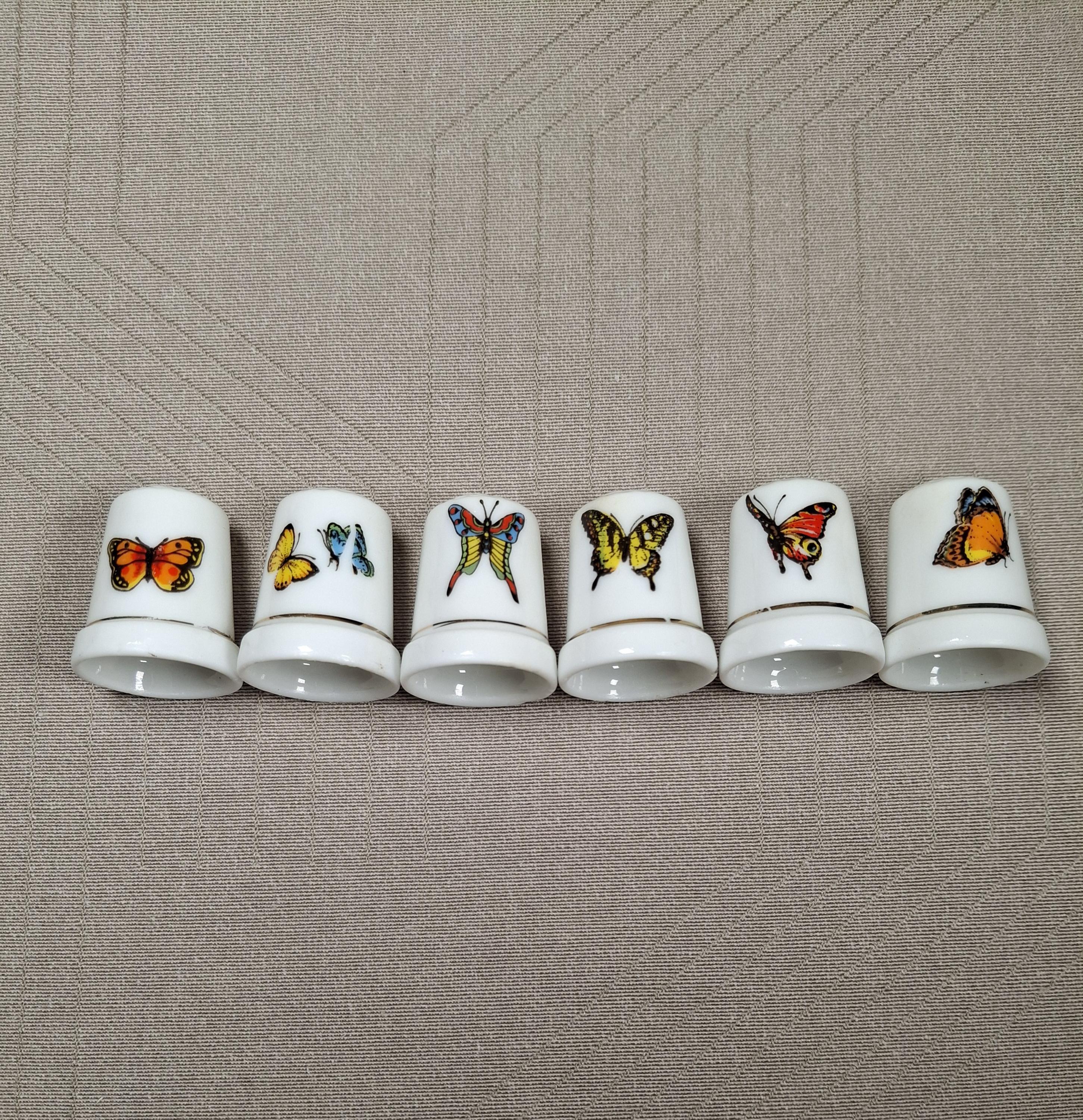 Vintage Thimbles Set 6 pcs Butterfly pattern, thimbles collectors, display unique rare thimble — image 2