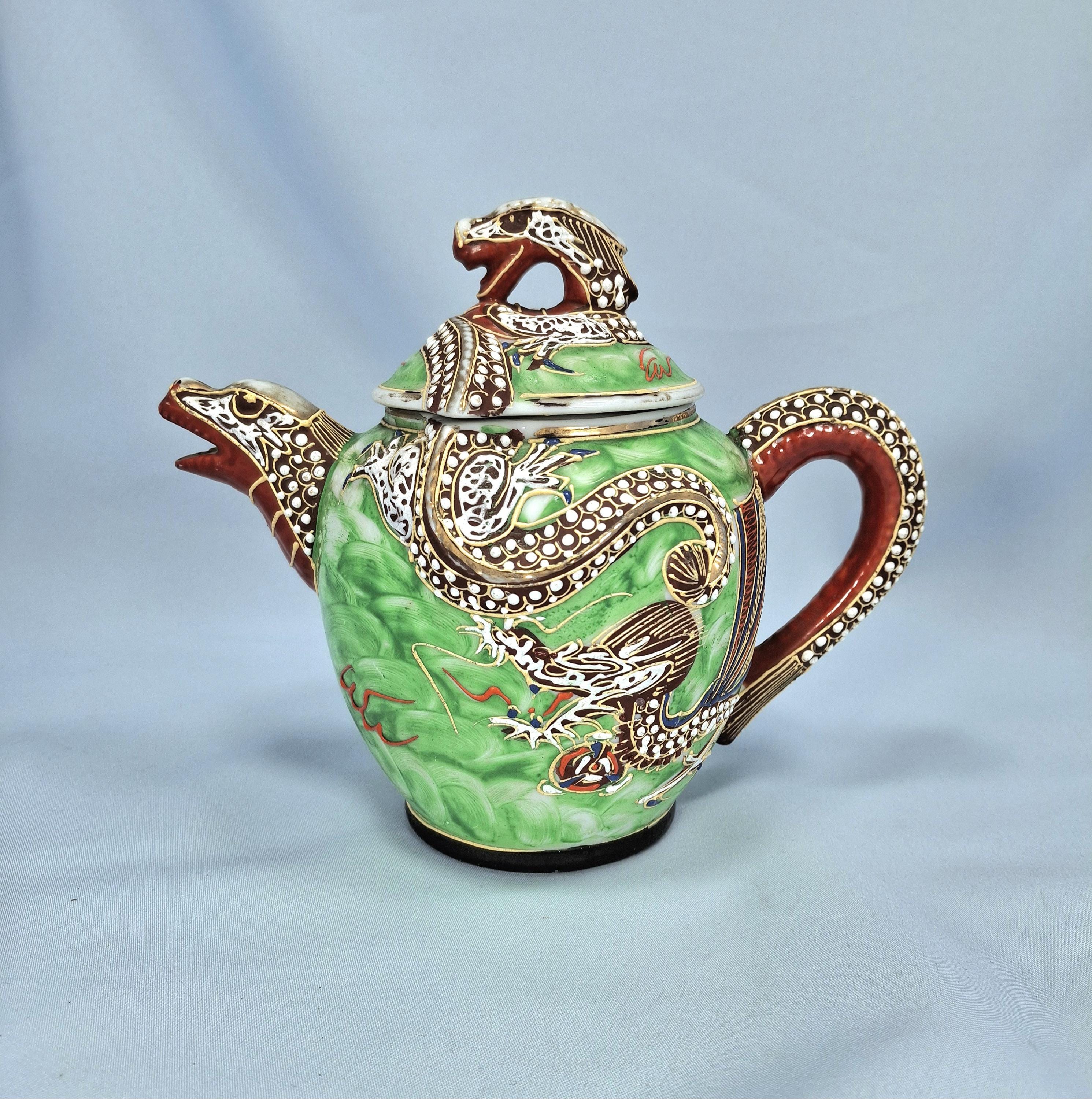 Vintage Japanese Dragonware Kutani Moriage Hand Painted Tea Set: Teapot and Sugar Bowl — image 2