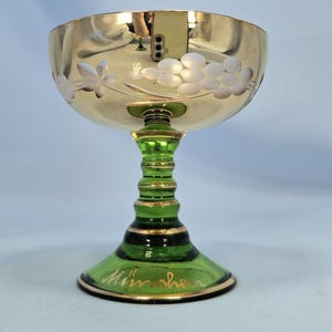 Vintage E & A Böckling Dessert Glasses Set of 2 Green Stem Gold Lustre Floral Coupe Cups image 3