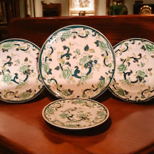 Vintage Masons Ironstone &#39;Chartreuse&#39; Floral Plate: Grün & Weiß Porzellan