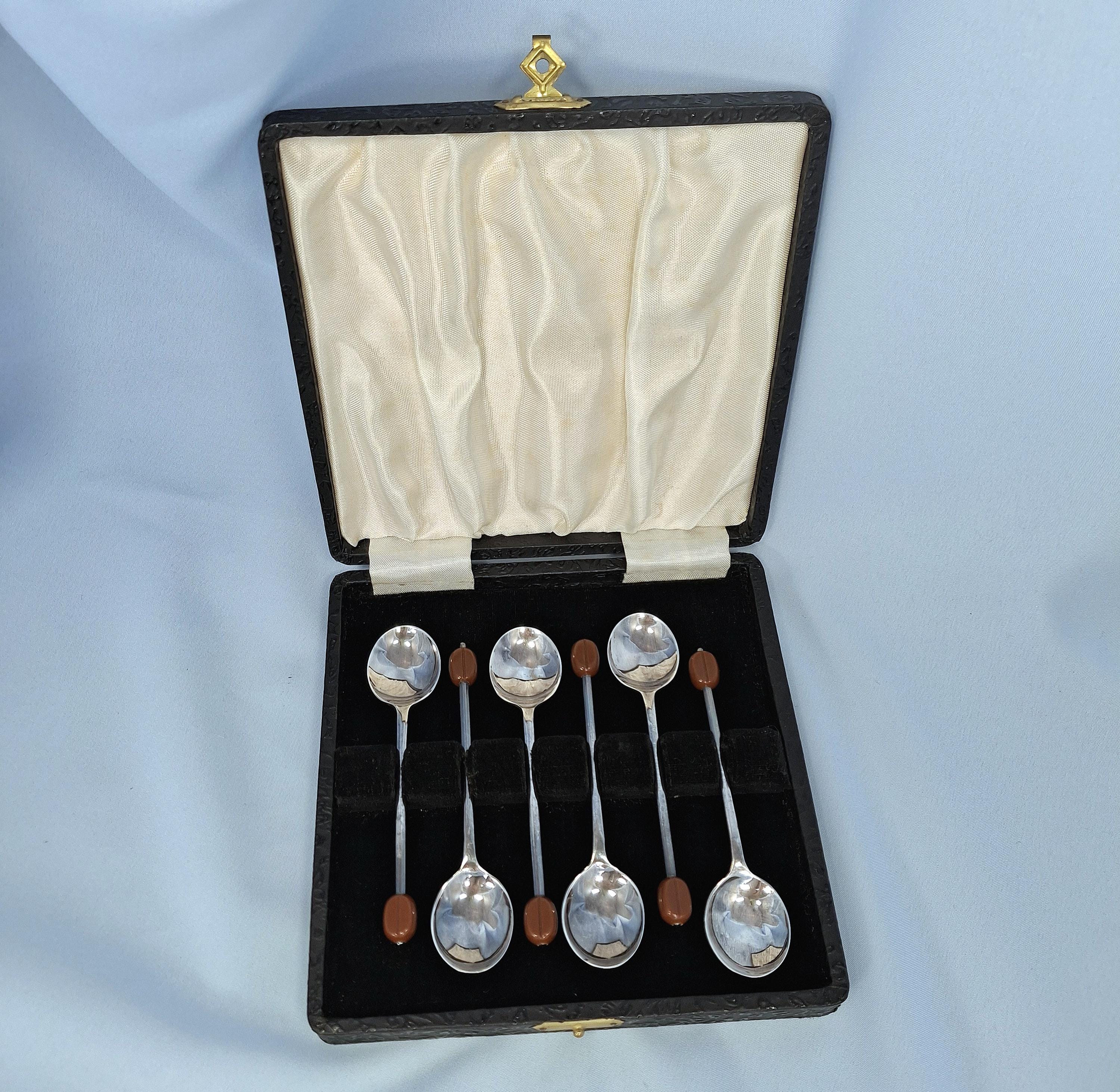 Vintage Set Of 6 Silver Plated Coffee Spoons In Original Box. Art Deco — image 7