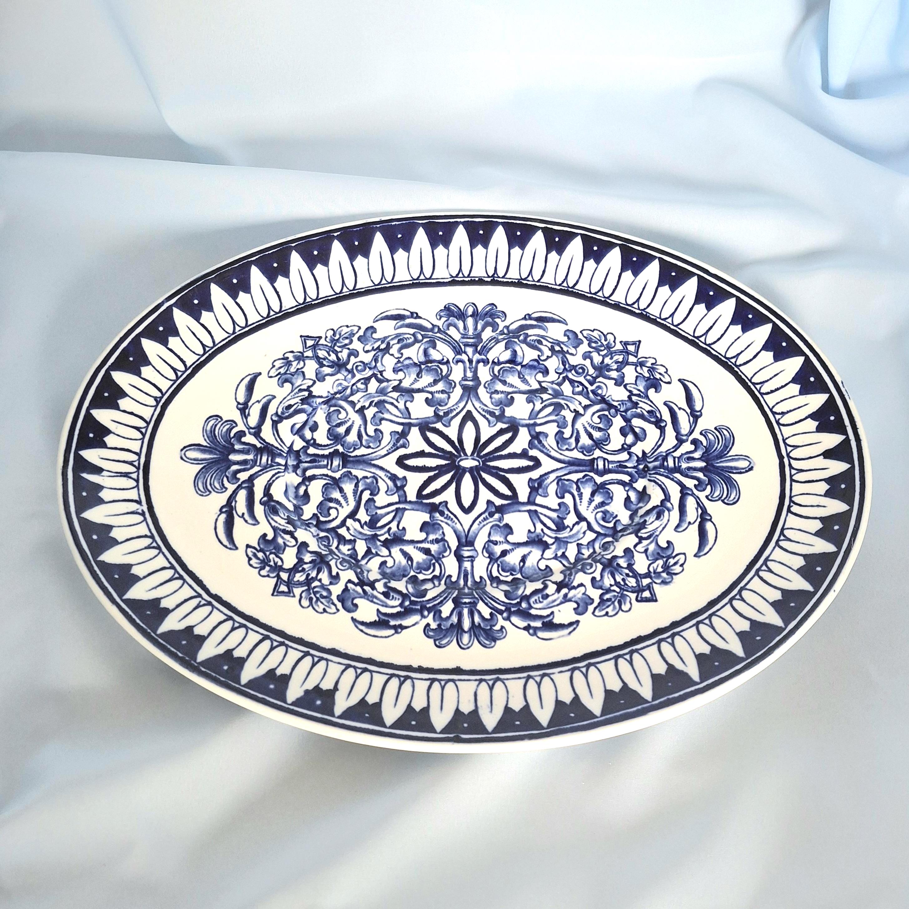 Antique Flow Blue Transferware Platter: Brown Westhead Moore 'Teutonic' Pattern — image 2