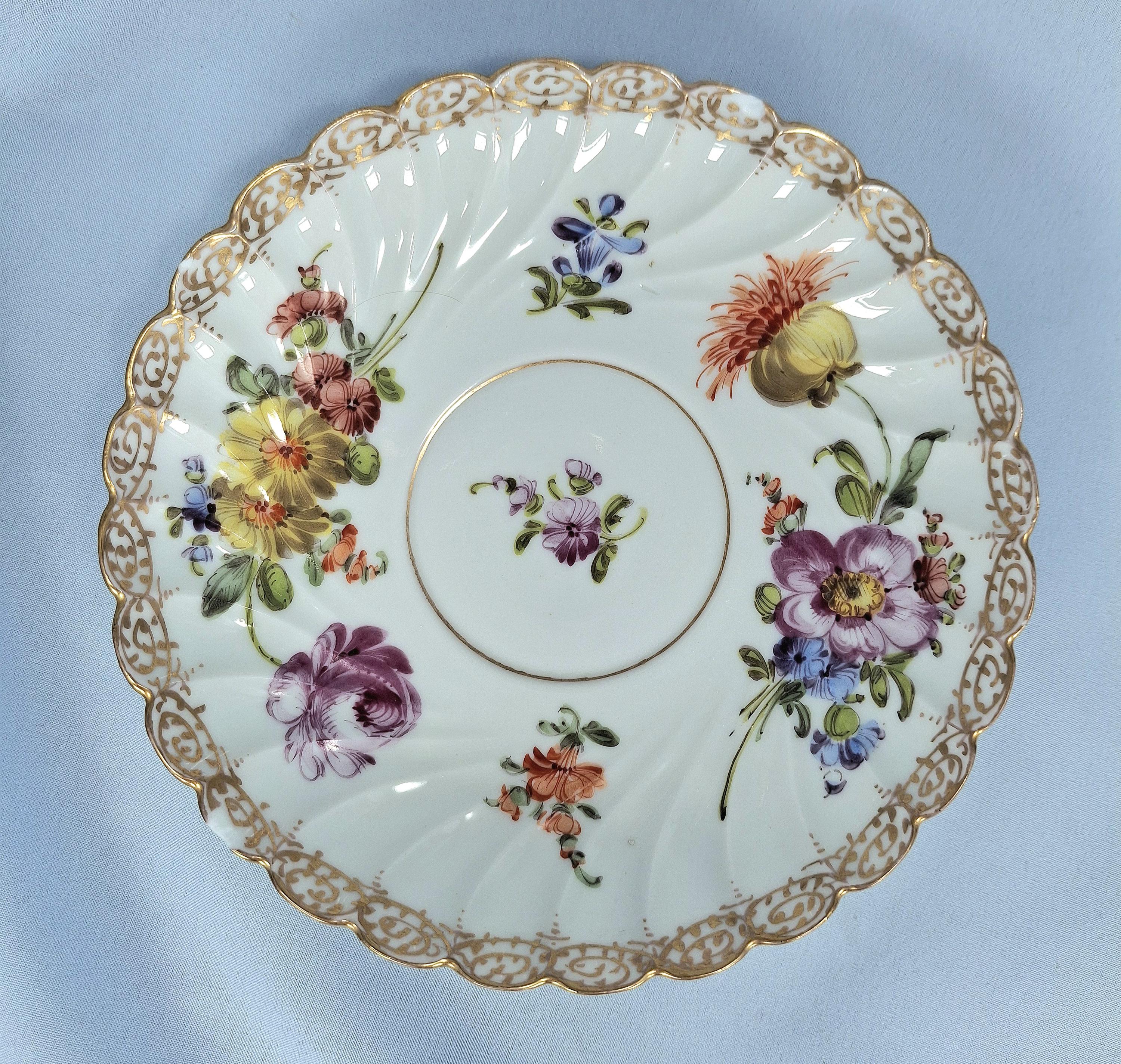 Antique Dresden Porcelain Cup and Saucer: Handpainted Floral Sprays — image 8