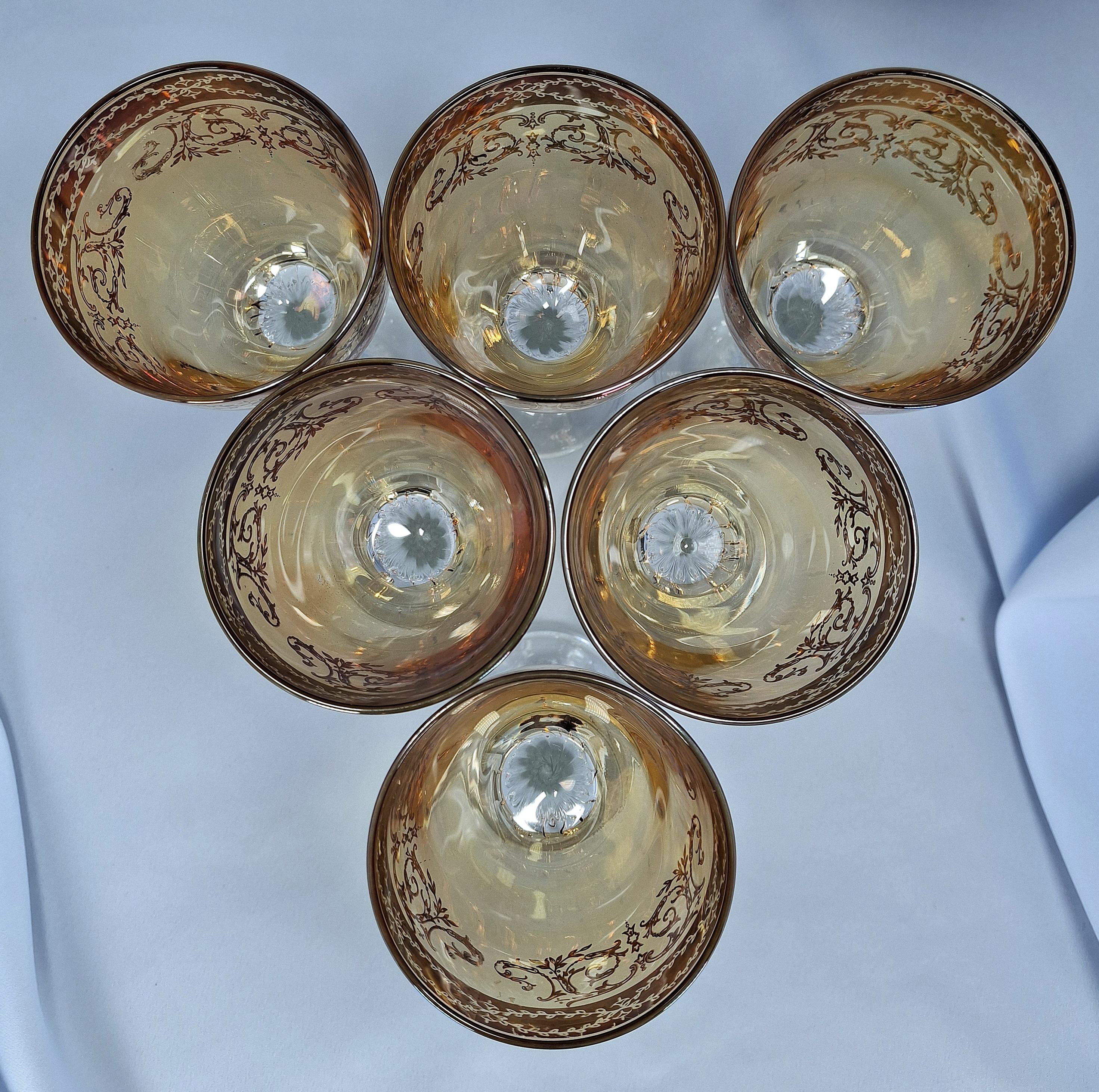 Set of 6 Umber Wine Glasses, Gold Trim, Twisted Stem Barware, Elegant Vintage Barware — image 5