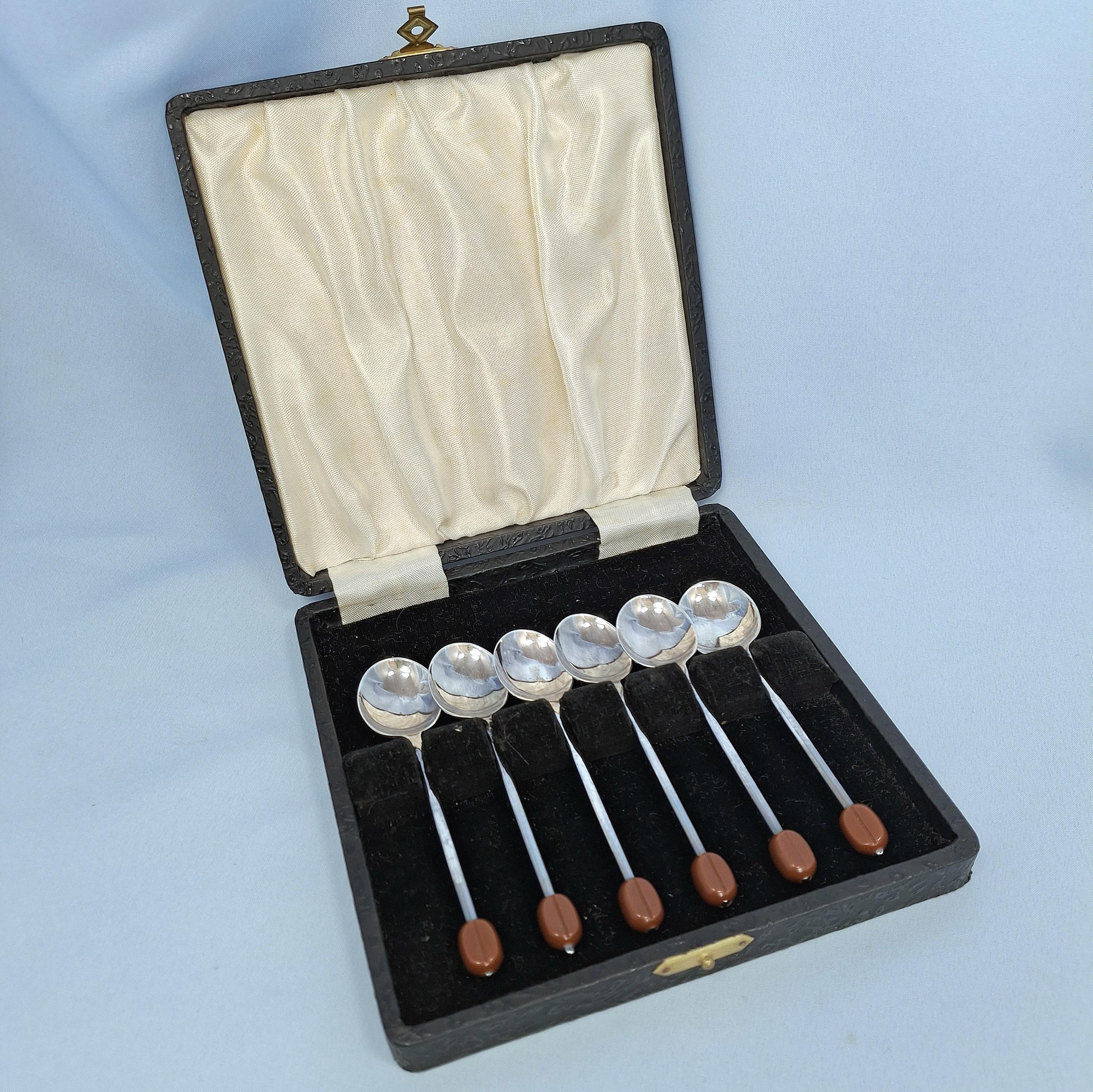 Vintage Set Of 6 Silver Plated Coffee Spoons In Original Box. Art Deco — image 8