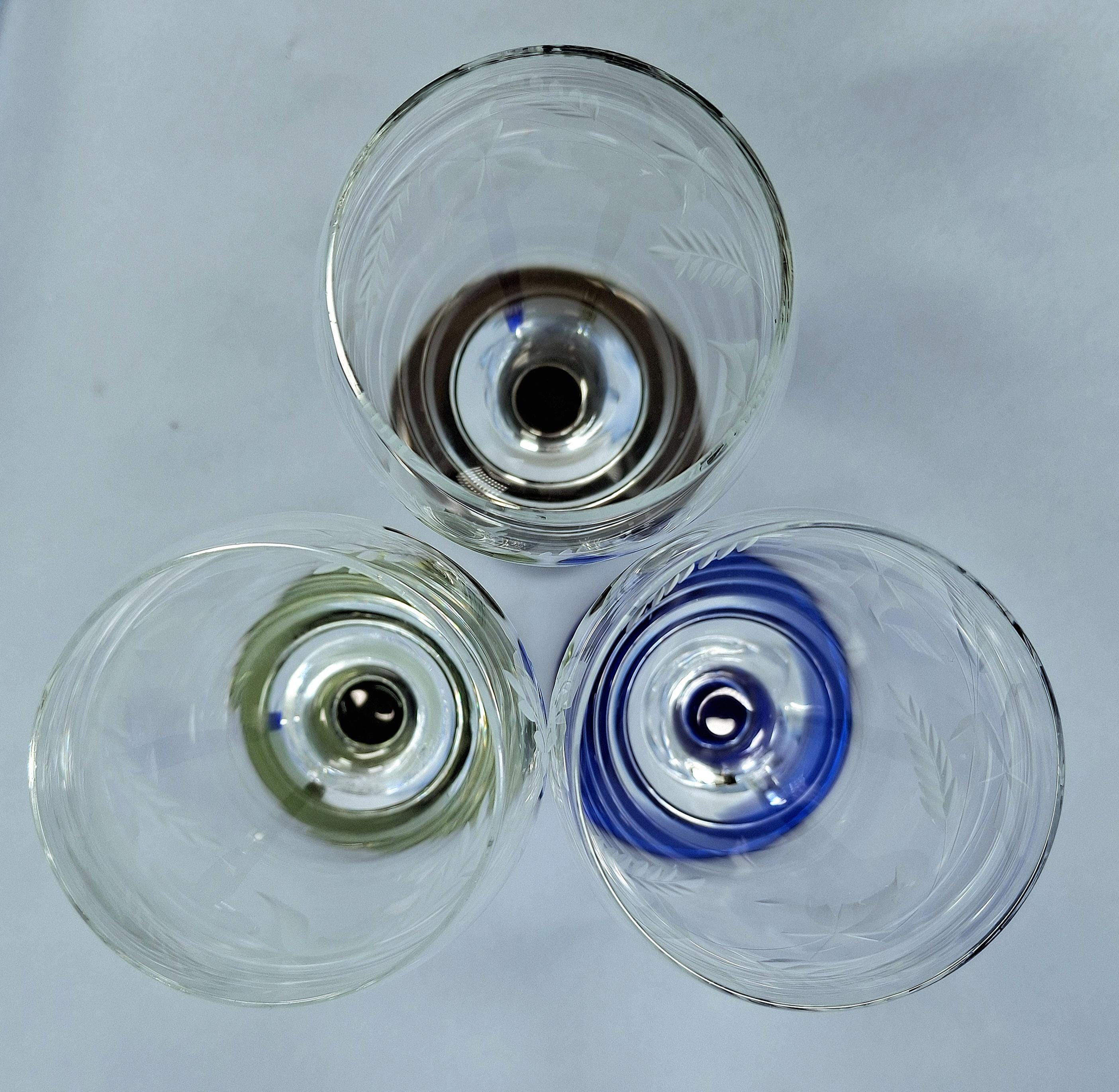 Vintage Etched Cordial Glass, Colored Stem Liqueur Glass, Roemer Style (Set of 3) — image 9