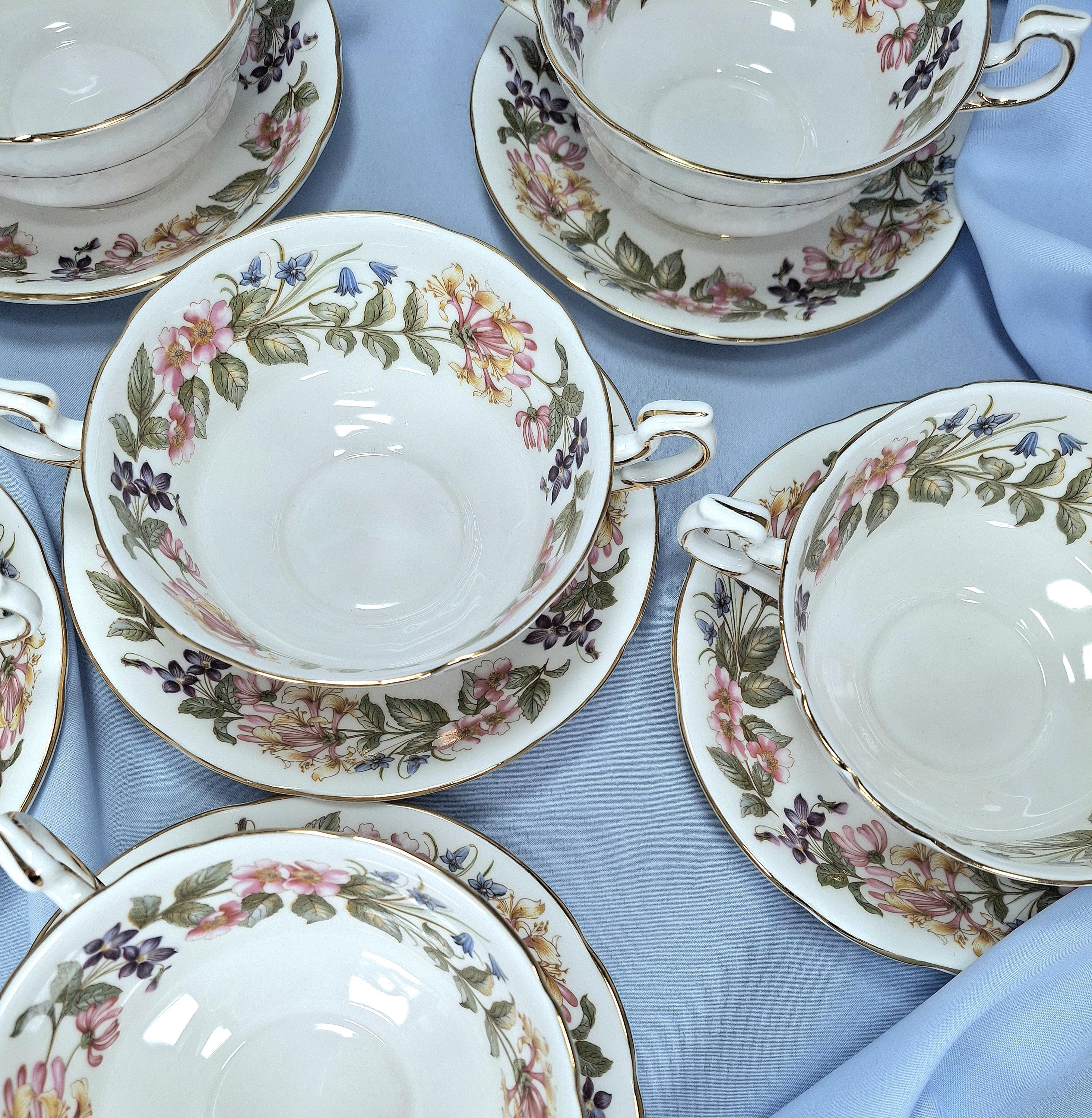Vintage Paragon Bone China Soup Bowl & Saucer: Country Lane Honeysuckle Design — image 9