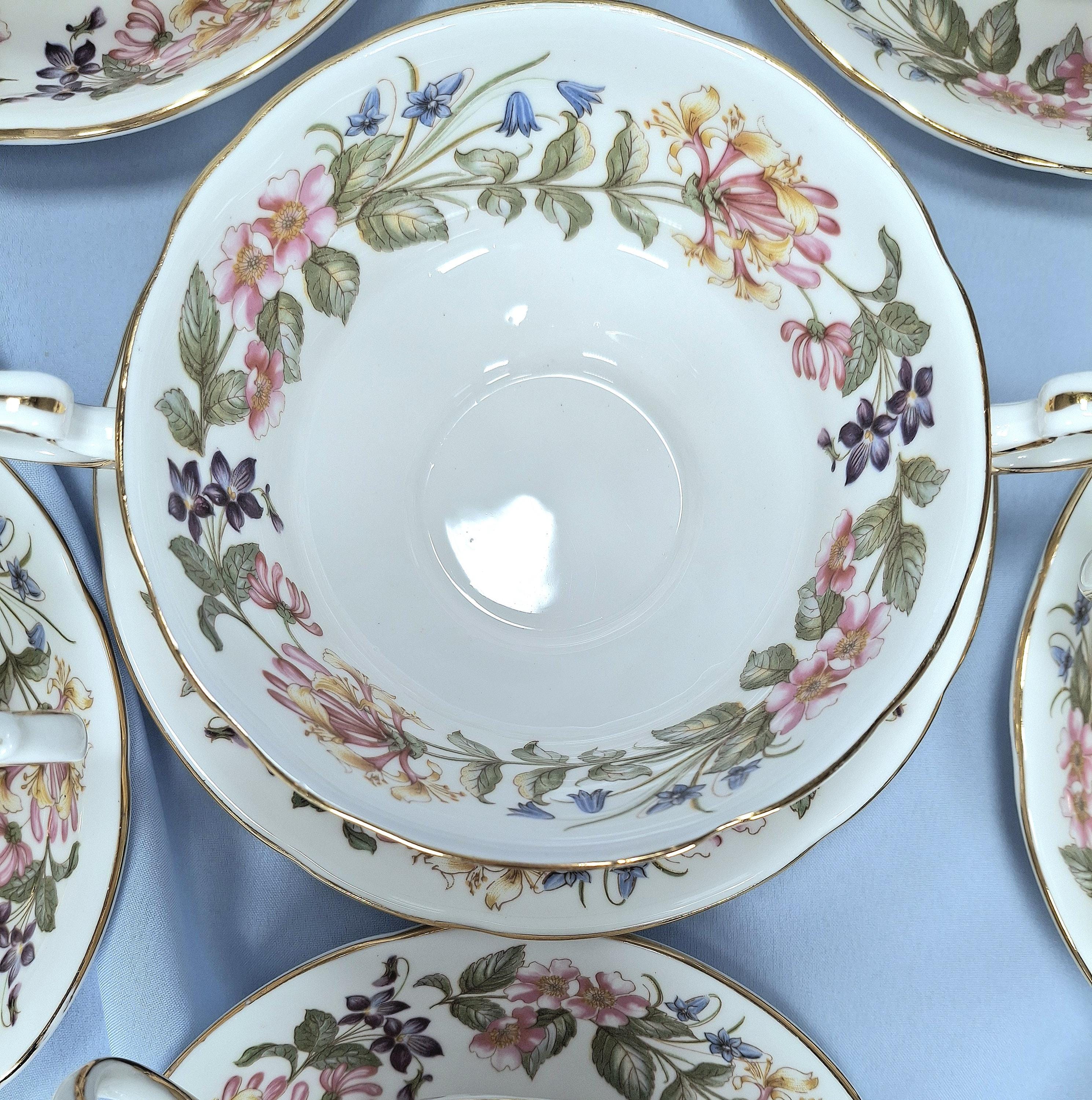 Vintage Paragon Bone China Soup Bowl & Saucer: Country Lane Honeysuckle Design — image 5