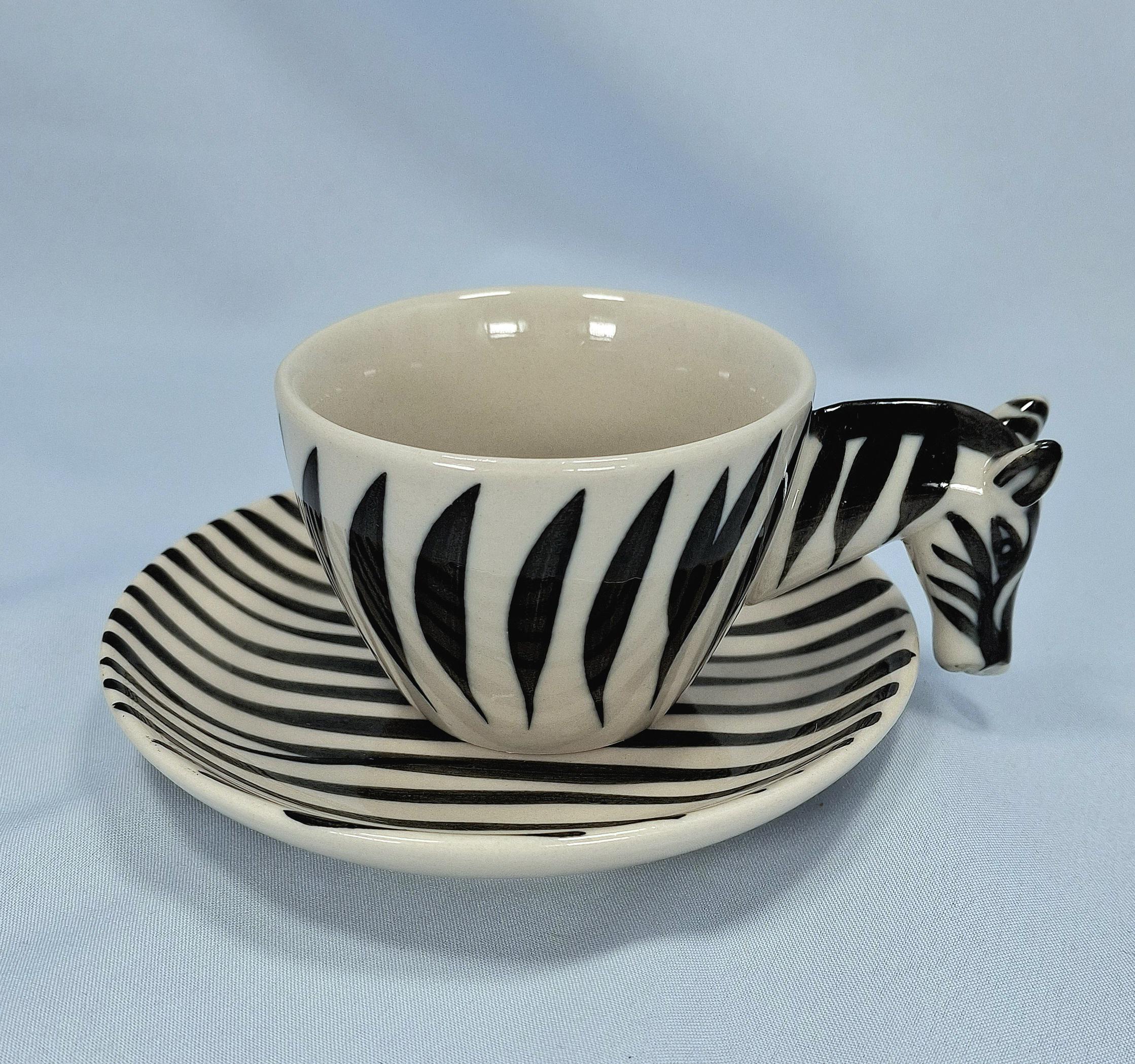 Vintage Expresso Coffee Cup and Saucer, Italy, Wildlife Safari- Zebra, Tiger, Rhino, Leopard, Giraffe — image 6