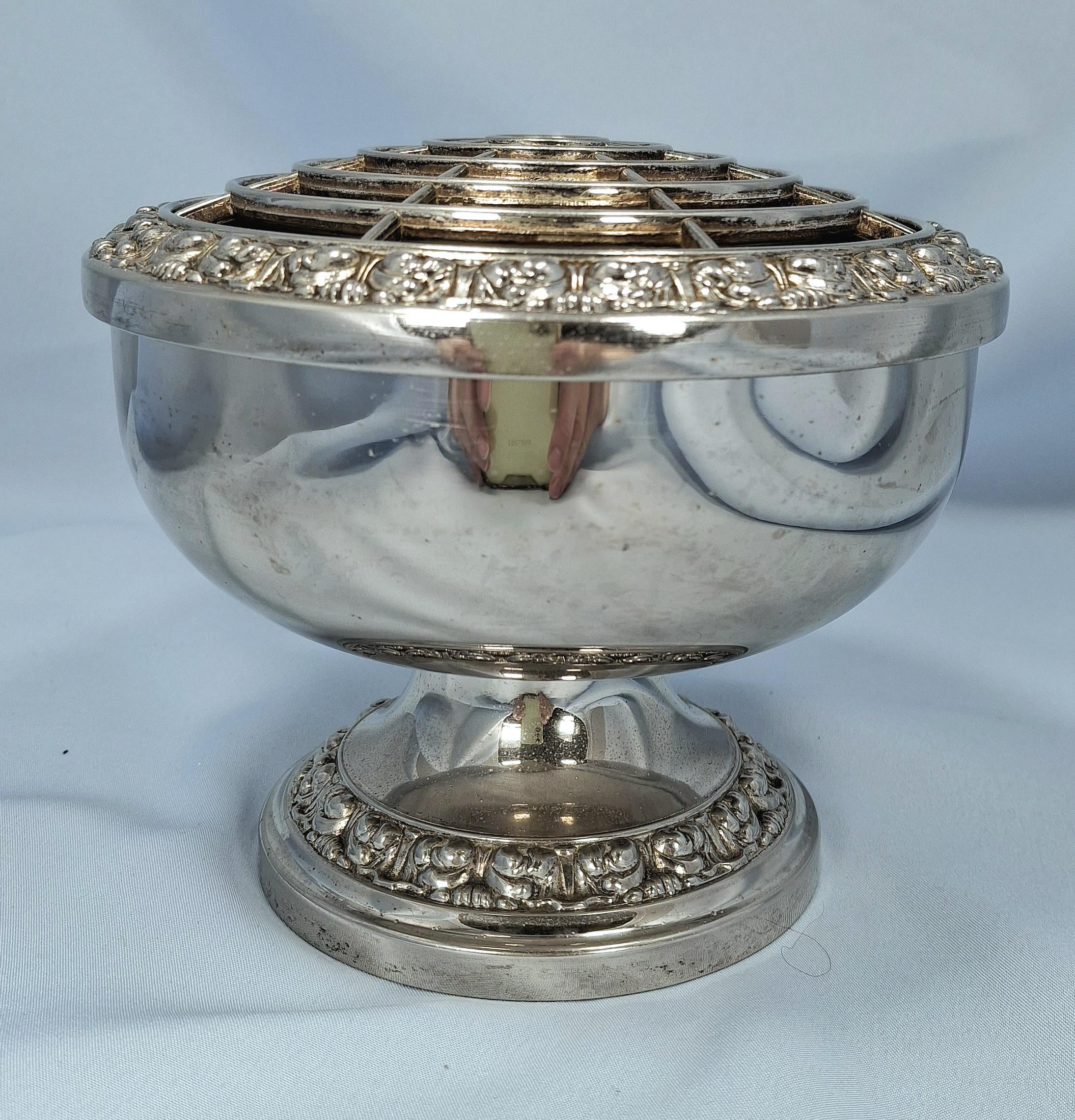 Vintage Silver Plated Rose Bowl, flower arranger’s Vase