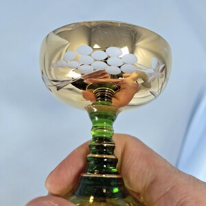 Vintage E & A Böckling Dessert Glasses Set of 2 Green Stem Gold Lustre Floral Coupe Cups image 2