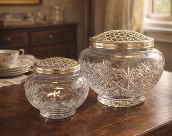 Vintage geschliffene Glas Rose Schalen, Englisch Cottage Dekor, Florale Mittelstücke, Hochzeit Tischdekoration