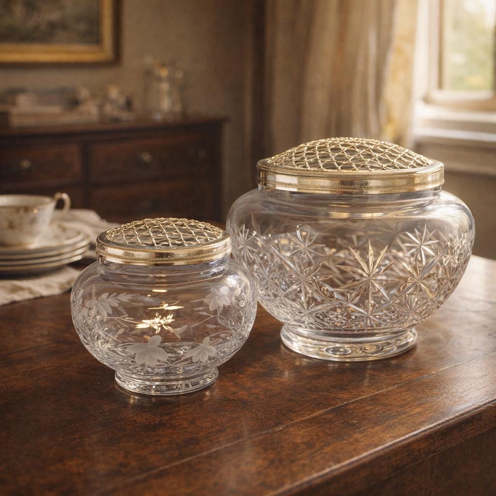 Vintage Cut Glass Rose Bowls, English Cottage Decor, Floral Centerpieces, Wedding Table Decor