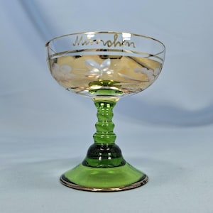 Vintage E & A Böckling Dessert Glasses Set of 2 Green Stem Gold Lustre Floral Coupe Cups image 10