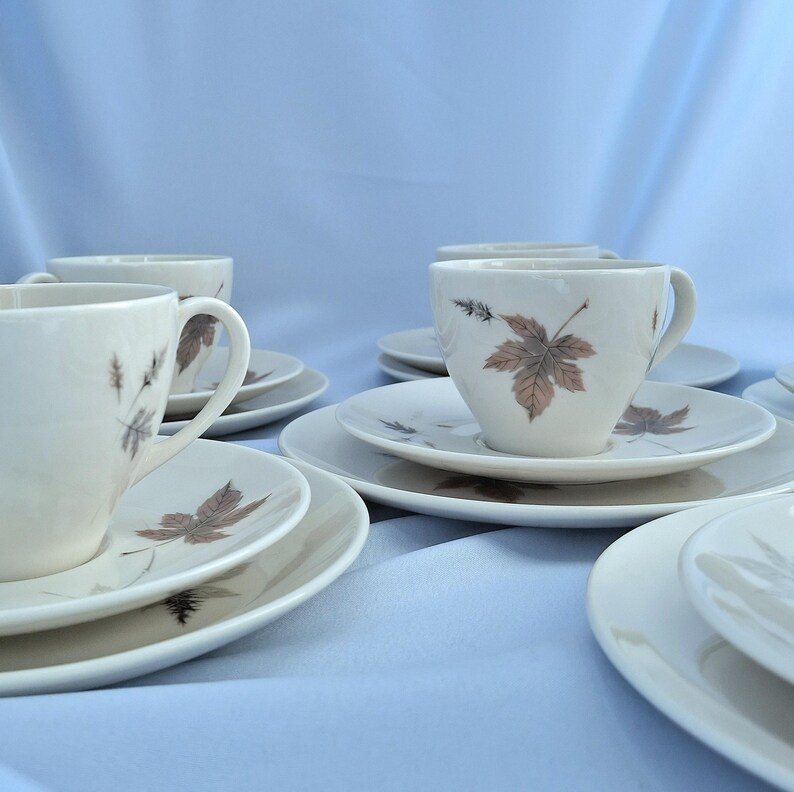 Vintage Royal Doulton Tumbling Leaves Kaffee-Set, Bone China, England. 19teilig Bild 14