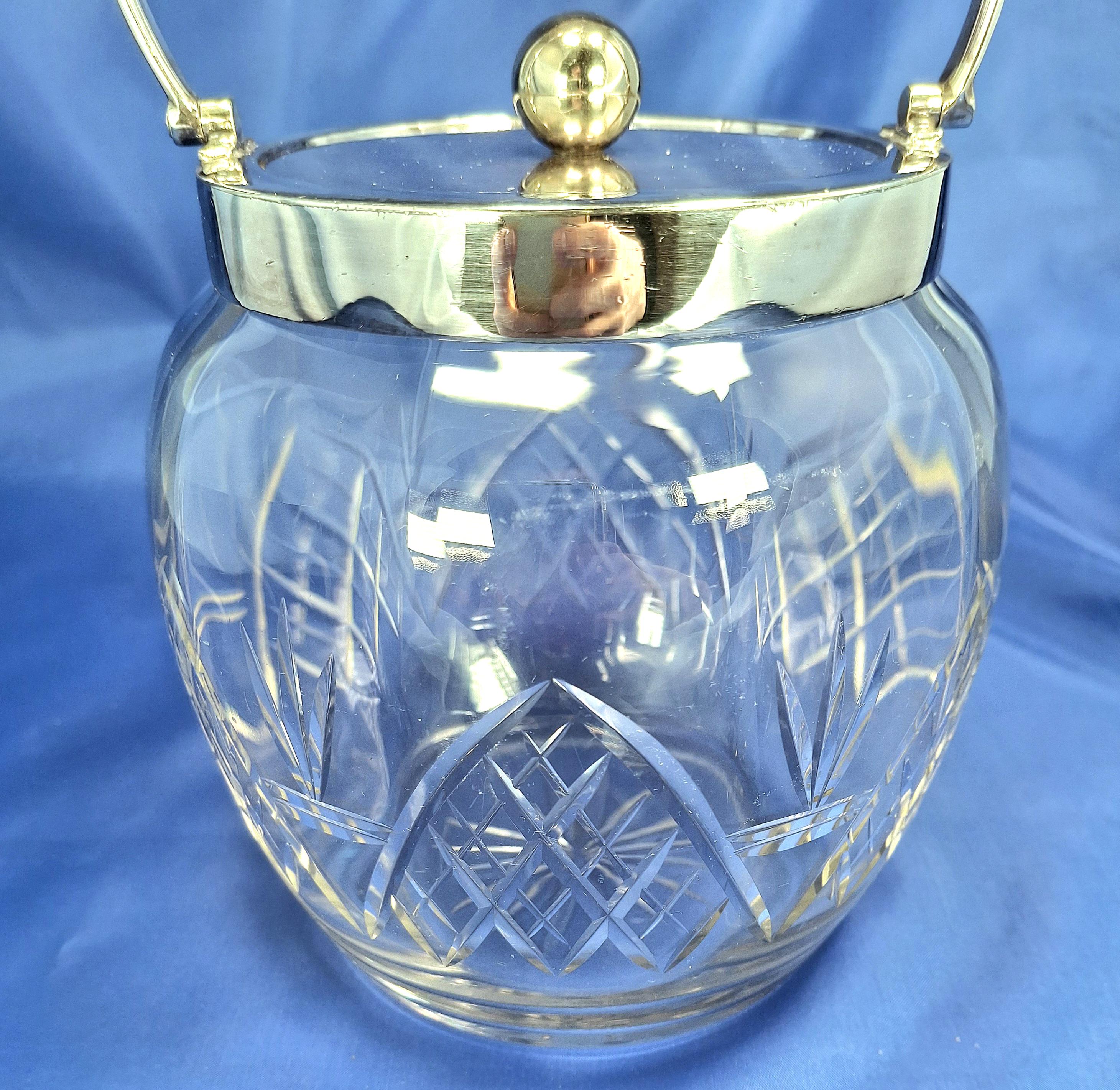 アンティークカットガラスビスケットバレル：銀メッキ蓋、英国製