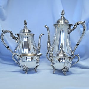 Vintage Art Nouveau Silver Plated Sugar Bowl, Creamer, Tea & Coffee Pot - Viners of Sheffield