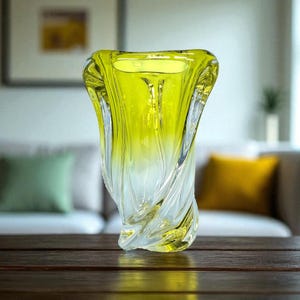 Val Saint-Lambert twisted crystal vase, Anise green, Belgium, 1950s. H-20cm., Diam.-13.5cm.