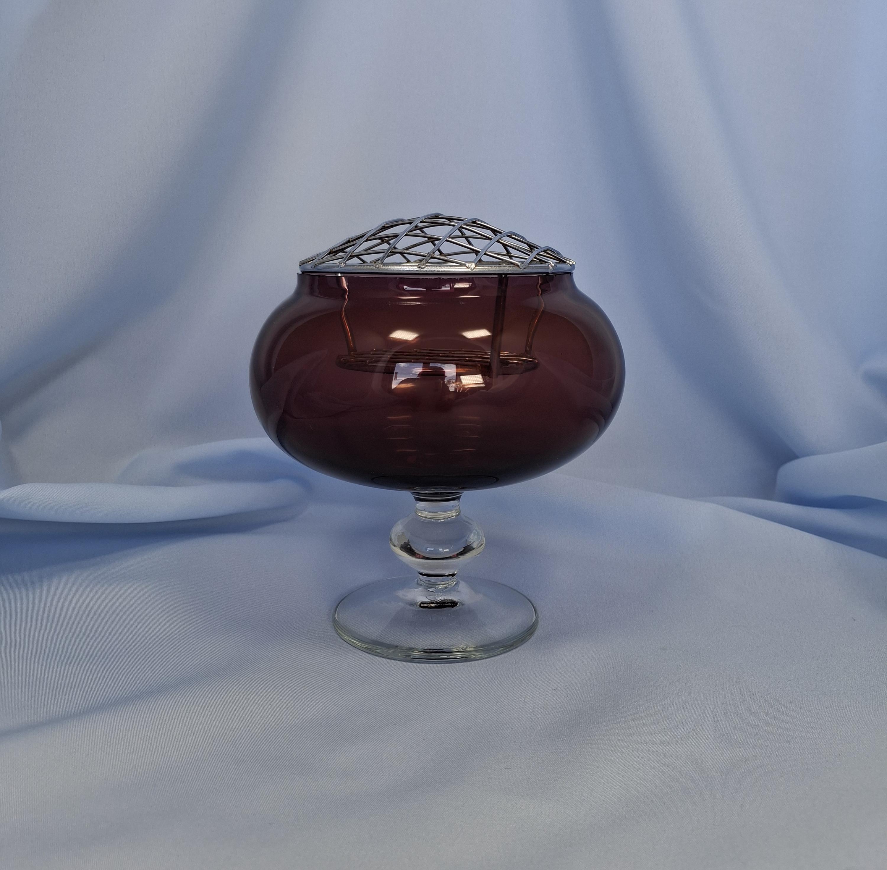 Vintage Amethyst Glass Rose Bowl, Pedestal Posy Vase — image 7