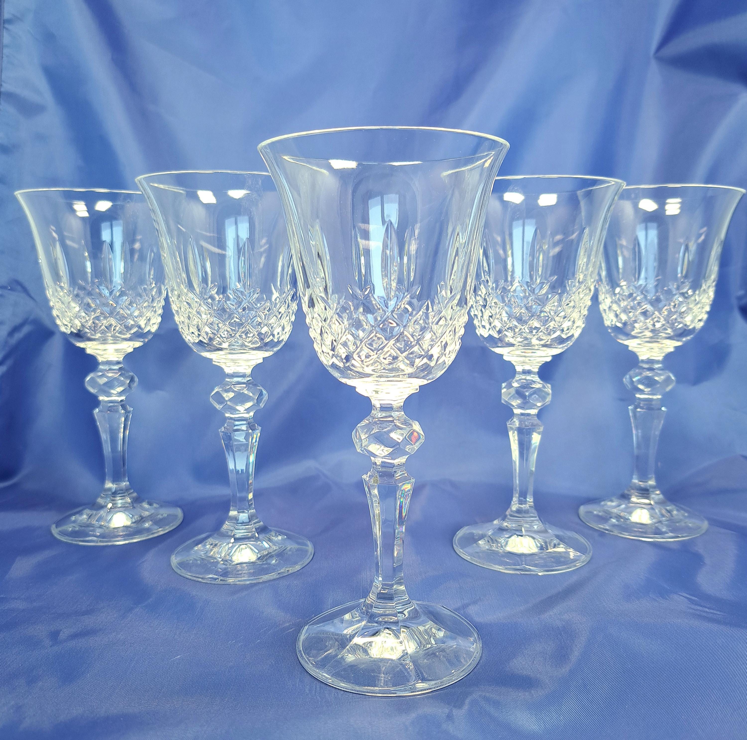 Vintage Diamond-Cut Crystal Wine Glasses