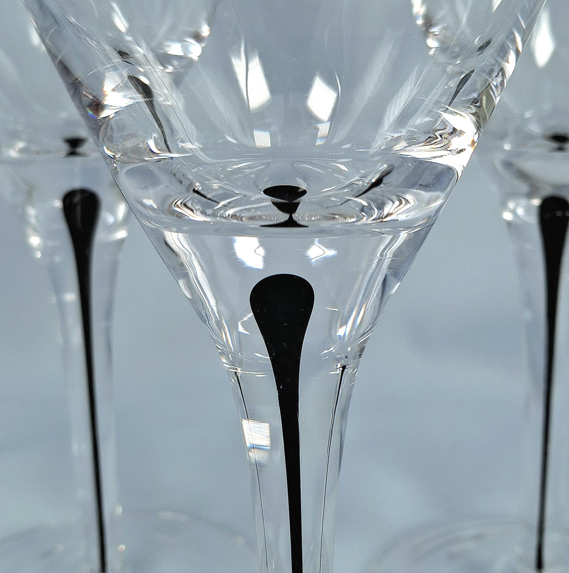 Orrefors Metropol Style Wine Glass, Clear Crystal Black Drop Stem, Scandinavian Modern Stemware — image 5