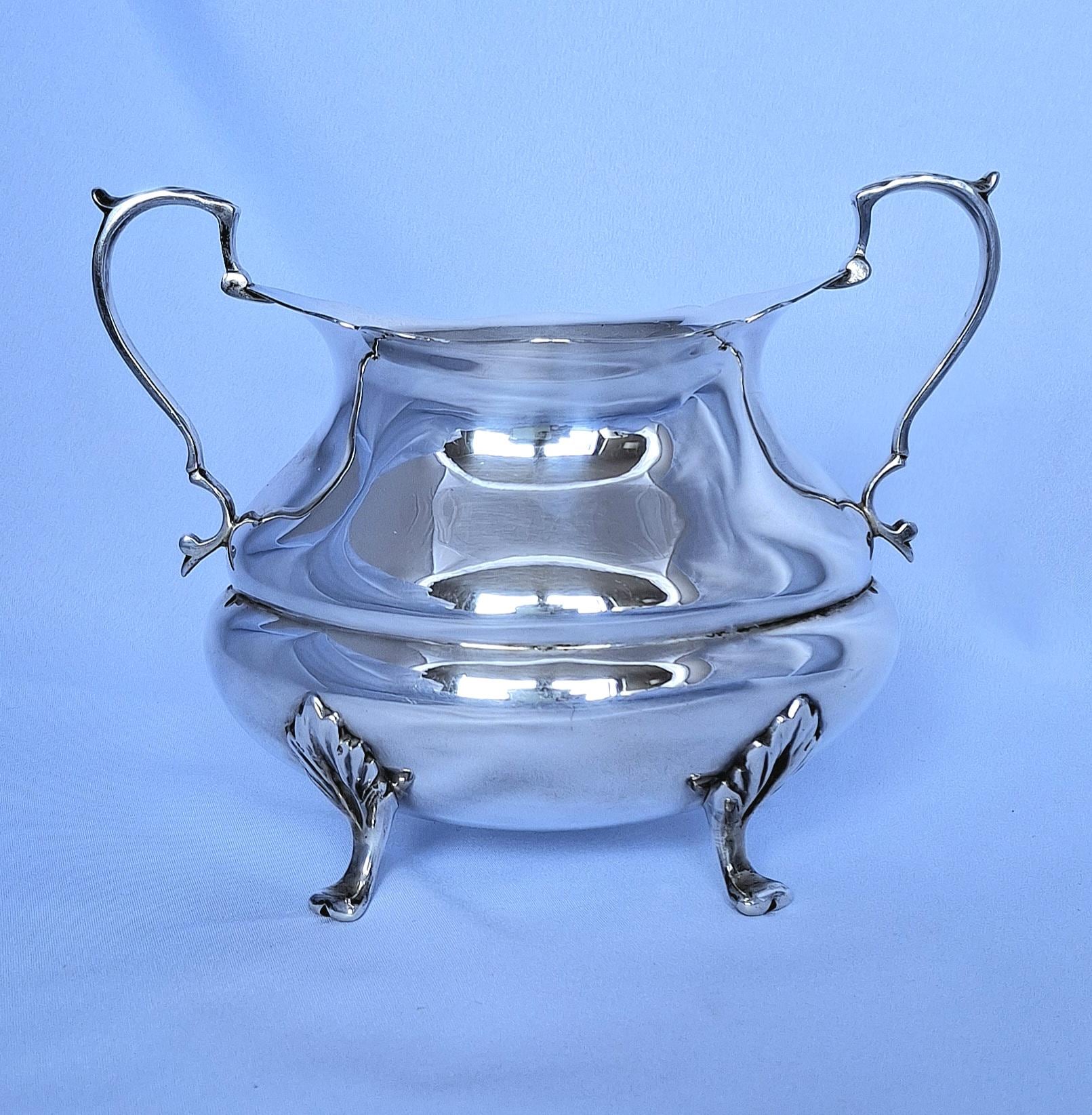 Antique Silver Plated Teapot, Sugar Bowl, Creamer Set: Sheffield 1913 — image 9