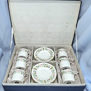 Aynsley Wild Tudor 6 tasses à café et soucoupes expresso en boîte - Os : service à thé vintage image 1