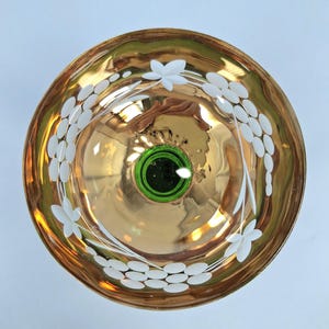 Vintage E & A Böckling Dessert Glasses Set of 2 Green Stem Gold Lustre Floral Coupe Cups image 8